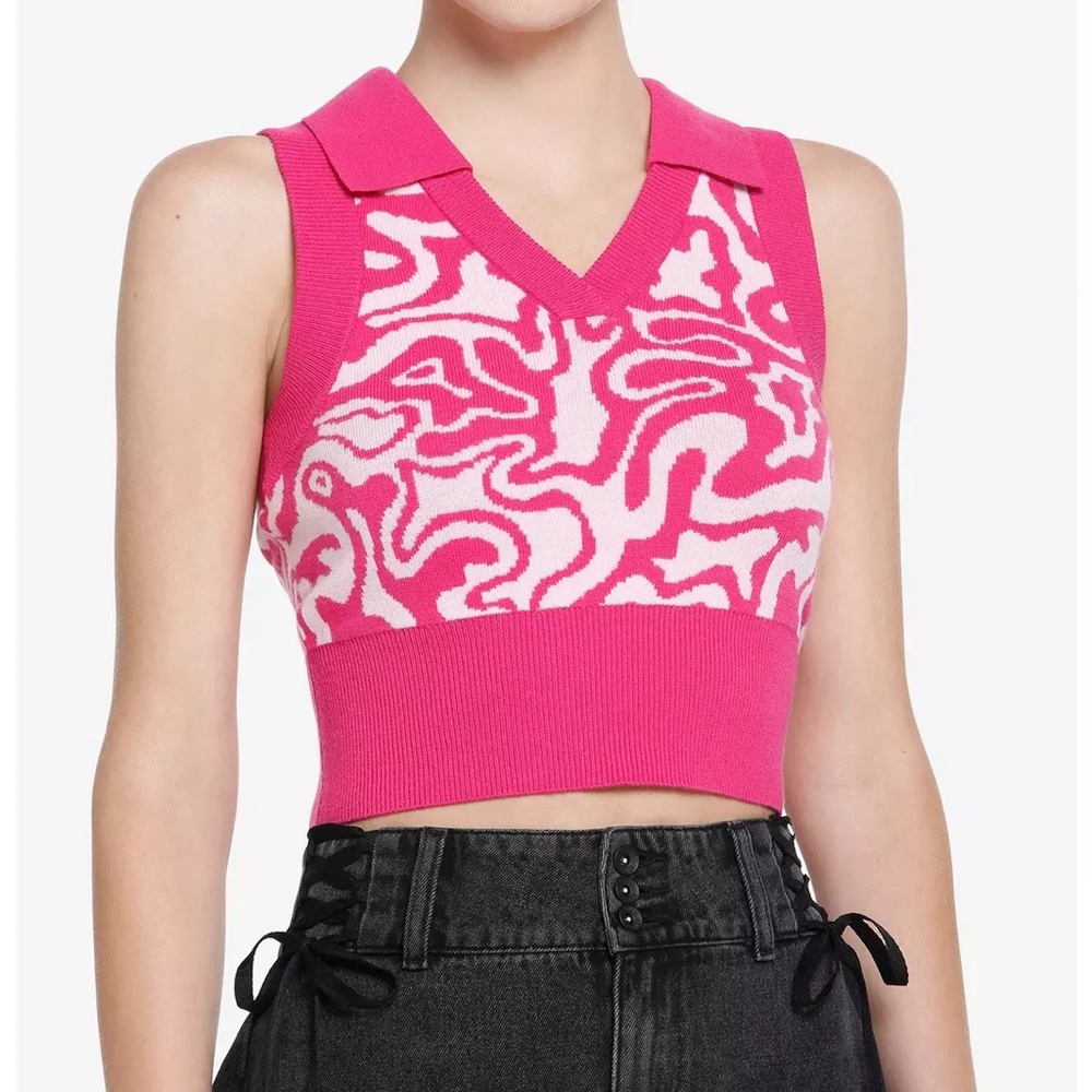 Sweet Society Hot Pink Collar Crop Sweater Vest